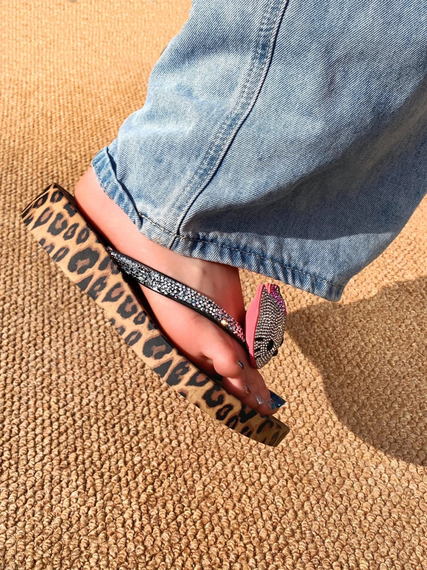 Leopard Print Flip Flops
